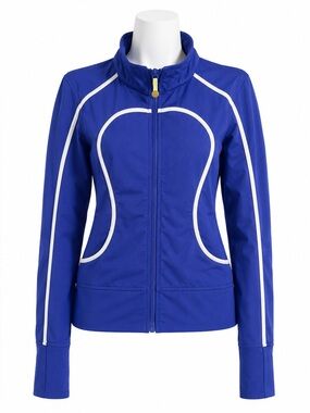Size 10 lululemon Women’s Vintage Asana Y2K‎ Blue Contrast Piping Zip Up Jacket